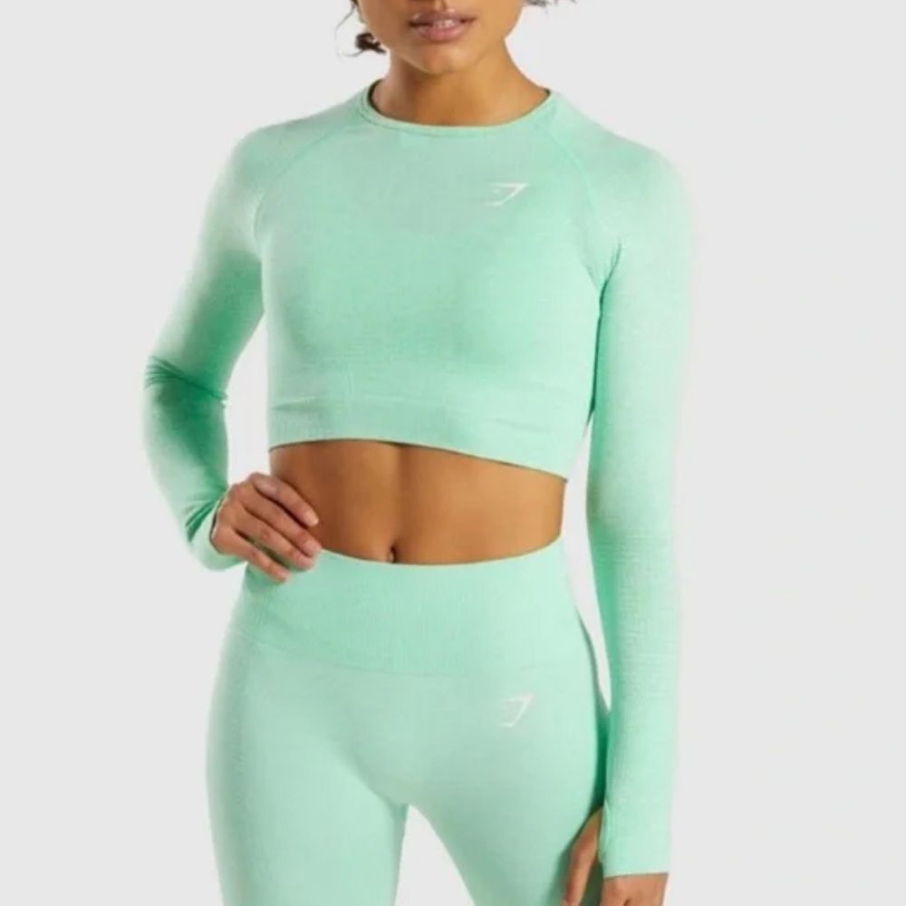 Gymshark Vital Pistachio Seamless Long Sleeve Crop Top Athletic Women’s XS